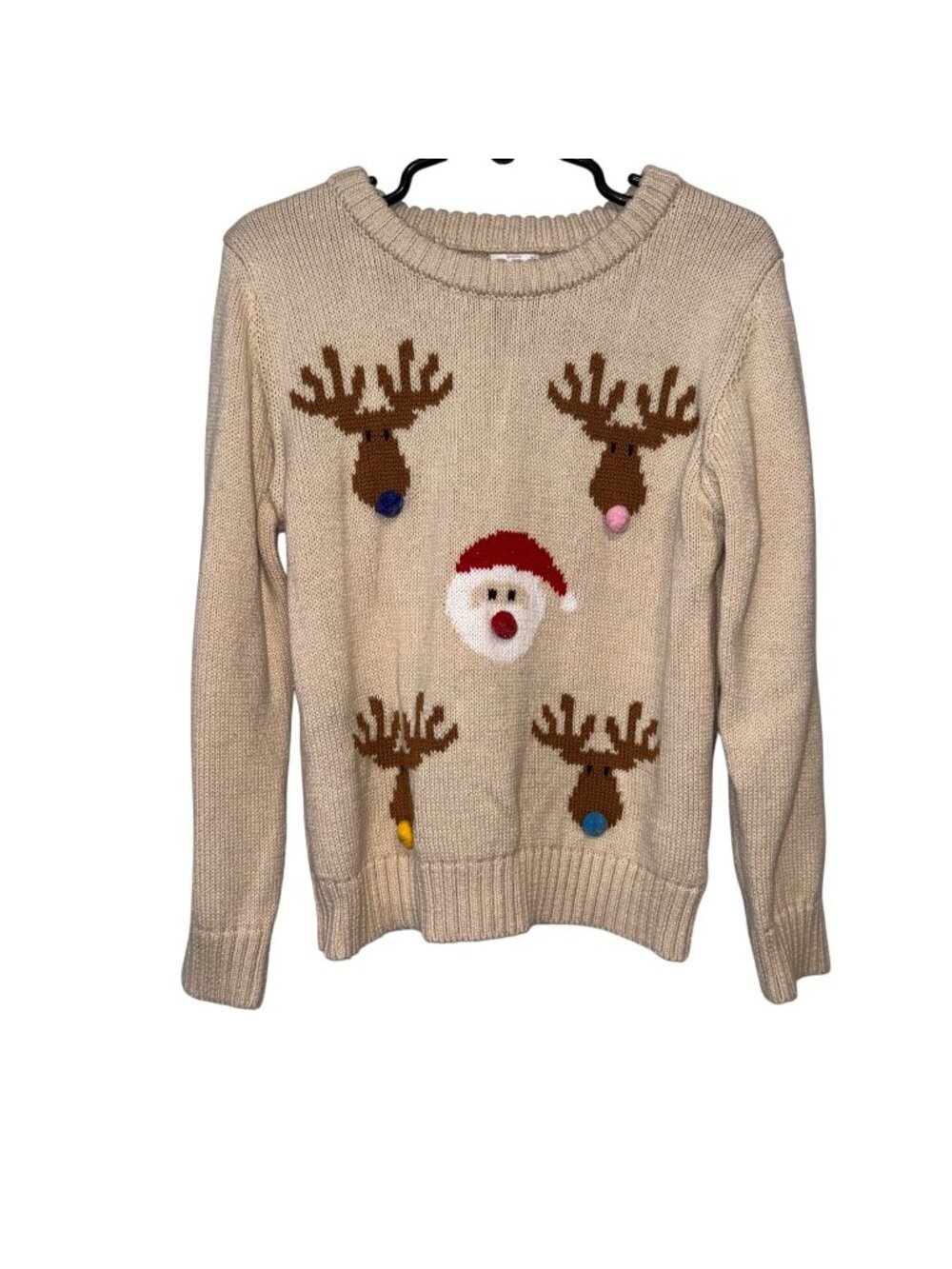 Holiday Time Beige Reindeer & Santa Knit Sweater 5T